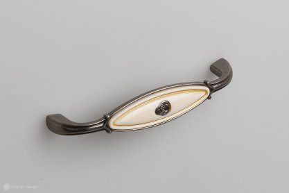 Marta мебельная ручка-скоба 96 мм черненый старинный цинк с кремовой керамической вставкой